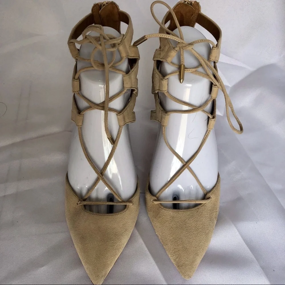 Aquazzura Beige Suede Belgravia Sandals High Heel Size 7.5